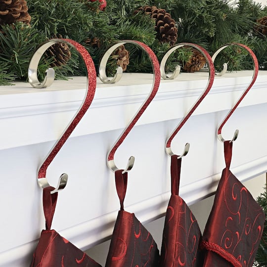 Haute Decor Stocking Scroll® Red Glitter Stocking Holders, 4ct.